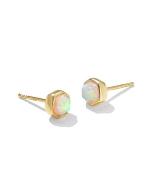 KENDRA SCOTT DAVIE STUD EARRINGS 18K GOLD VERMEIL WHITE KYOCERA OPAL