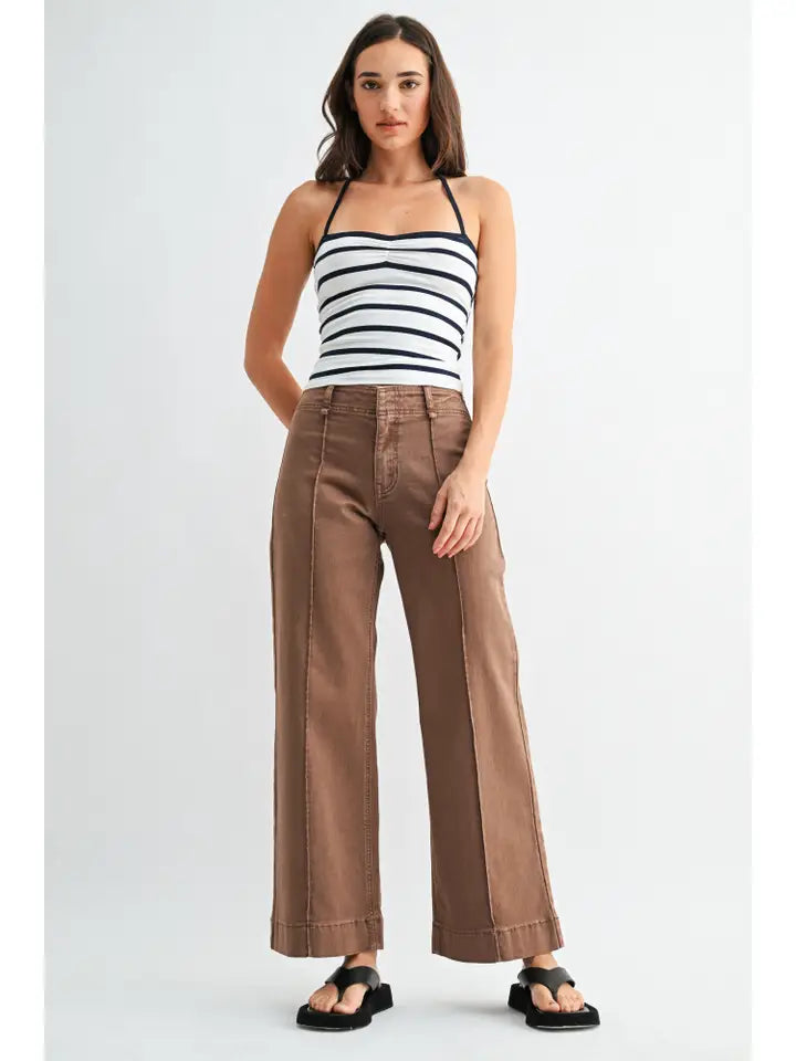 JBD Twill Seamed Wide Leg Trouser Pant - Vintage Brown
