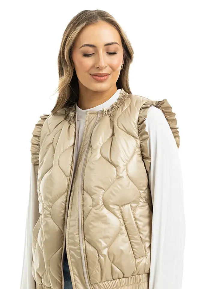 Katydid Soft Tan Metallic Quilted Vest