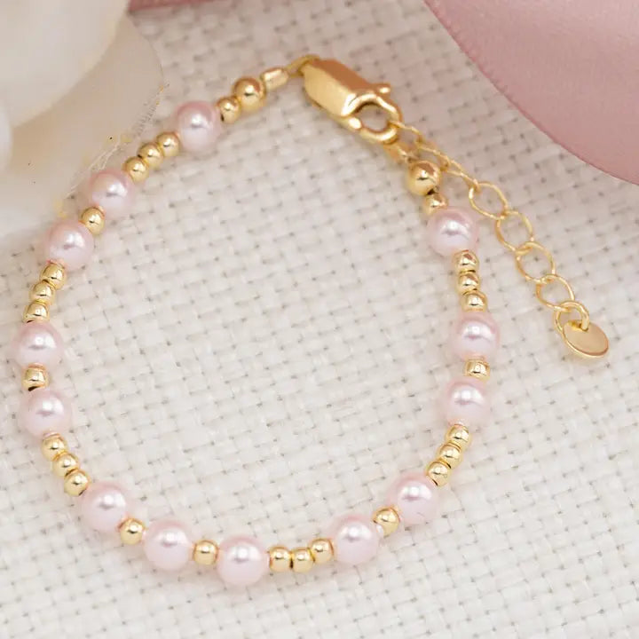 Cherished Moments 14K Gold-Plated Pink Pearl Baby or Girls Bracelet