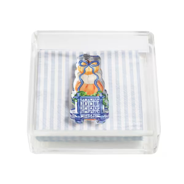 MUD PIE STRIPE PUMPKIN TOPIARY NAPKIN HOLDER AND WEIGHT SET