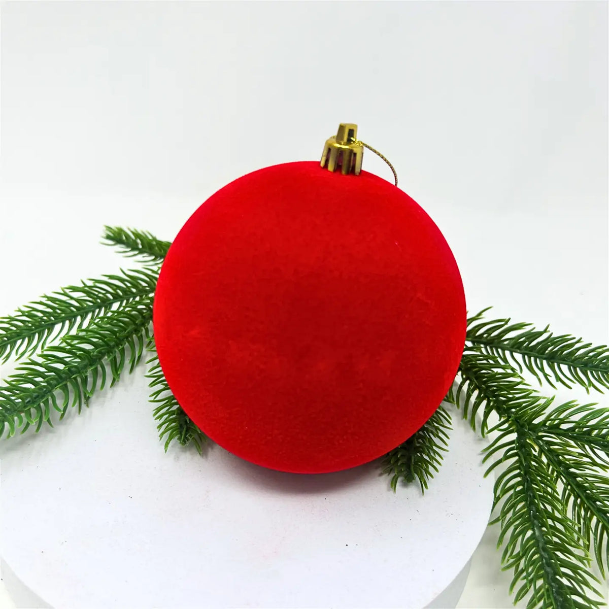 David Christopher's Plastic Flocked Ball Ornament - Cherry Red 4"