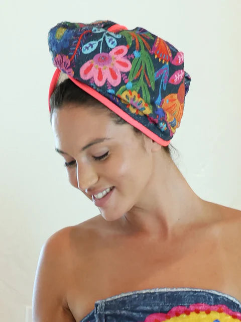 Natural Life Microfiber Hair Towel Wrap-Charcoal Folk Flower