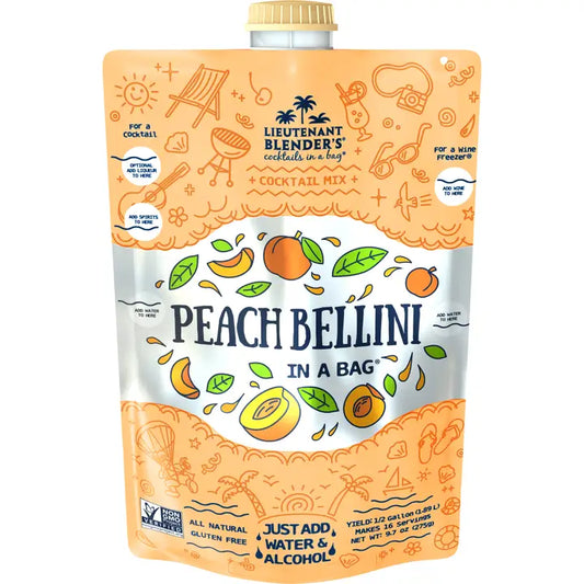 Lieutenant Blender's Peach Bellini in A Bag® Cocktail / Mocktail Slushie Mixer