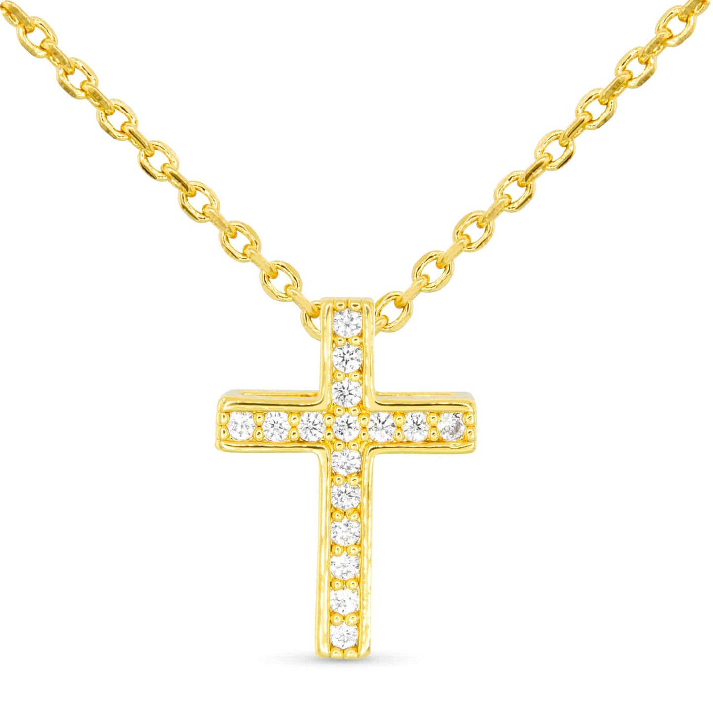 AMANDA BLU CZ CHANNEL SET CROSS NECKLACE