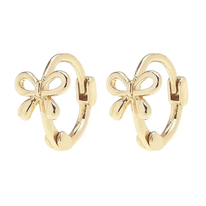 Canvas Style Betsy Tied Bow Micro Huggie Hoop Earrings in Shiny Gold