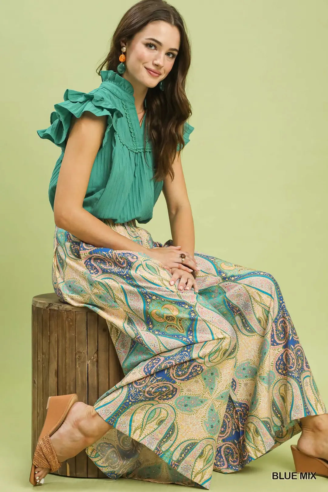 Umgee Printed Pull-On Skirt Pants