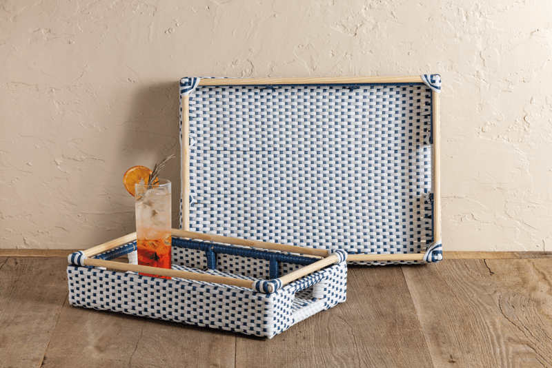 MUD PIE RATTAN BLUE AND WHITE TRAY