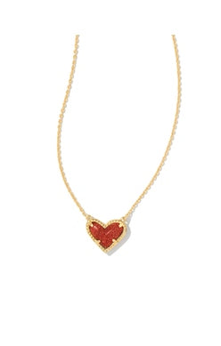 KENDRA SCOTT ARI HEART SHORT PENDANT NECKLACE GOLD ORANGE GOLDSTONE