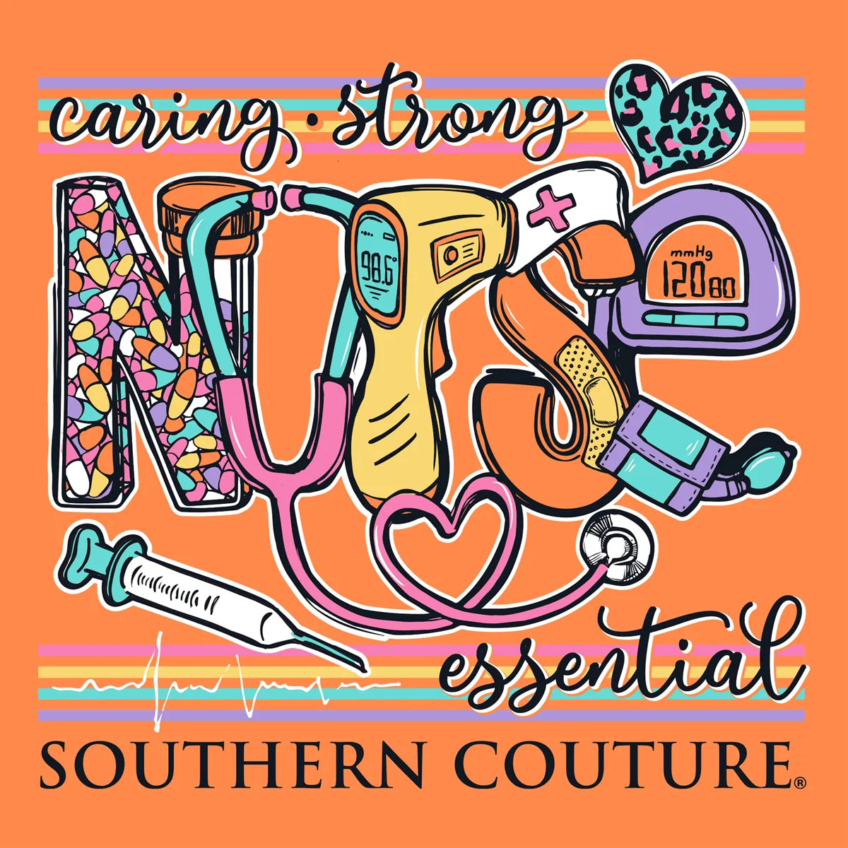 SOUTHERN COUTURE CARING STRONG NURSE T-SHIRT TANGERINE