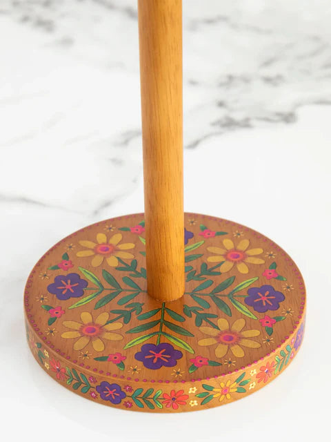 Natural Life Wooden Paper Towel Holder - Folk Flower