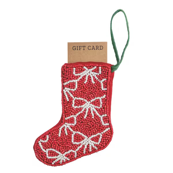 MUD PIE BOWS BEADED STOCKING ORNAMENT