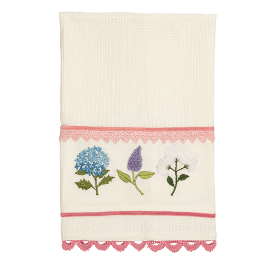 MUD PIE MULTI FLOWER EMBROIDERED TOWEL