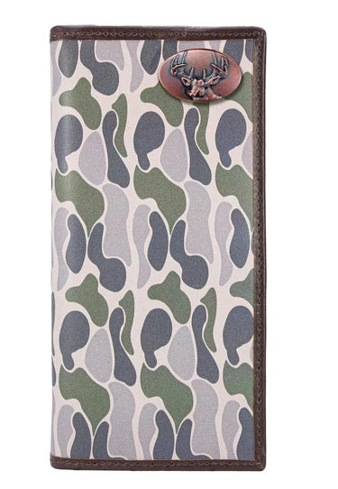 ZEP-PRO BUCK MEN'S SECRETARY OLD SCHOOL CAMO LEATHER WALLET.-COLOR: Green/Gray Camo