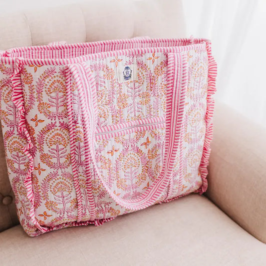 Heart of Grace Dahlia | Large Quilted Ruffle Tote Bag