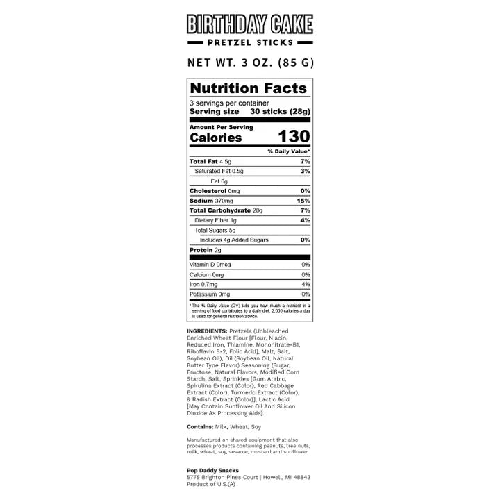 Pop Daddy Snacks Birthday Cake Seasoned Pretzels (Limited Edition) 3.0 oz