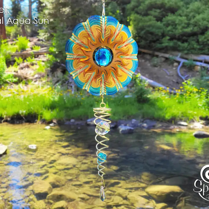 Spinfinity Designs Crystal Aqua Sun Mini Set Wind Spinner