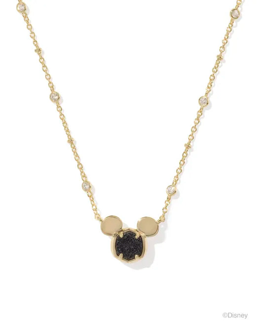 KENDRA SCOTT MICKEY MOUSE PENDANT NECKLACE GOLD BLACK DRUSY