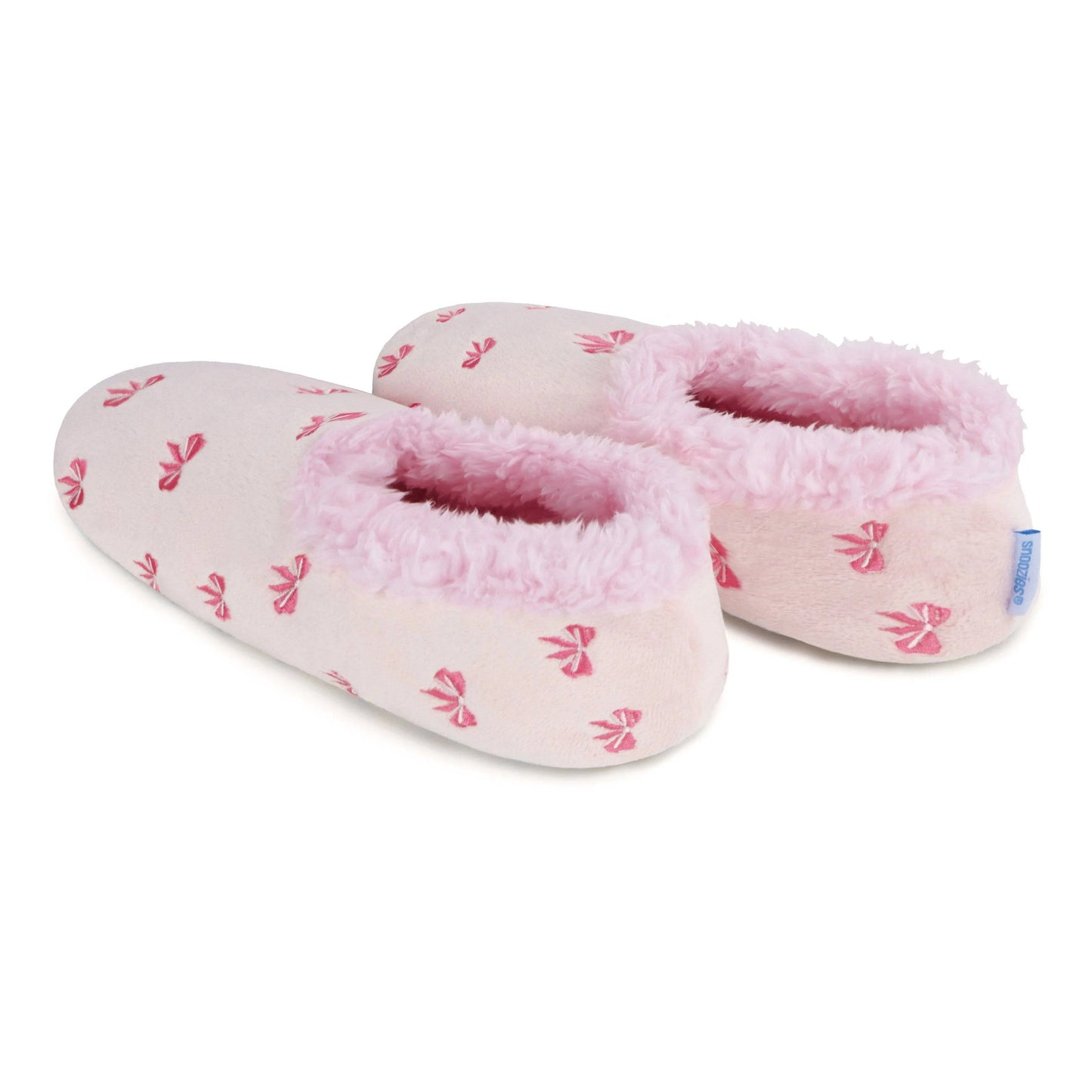Snoozies! Womens Embroidered Bow-Utiful Slipper With Memory Foam Sole Light Pink