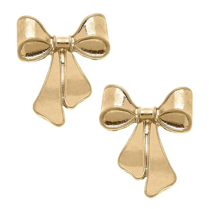 Canvas Style Maxwell Bow Stud Earrings in Worn Gold