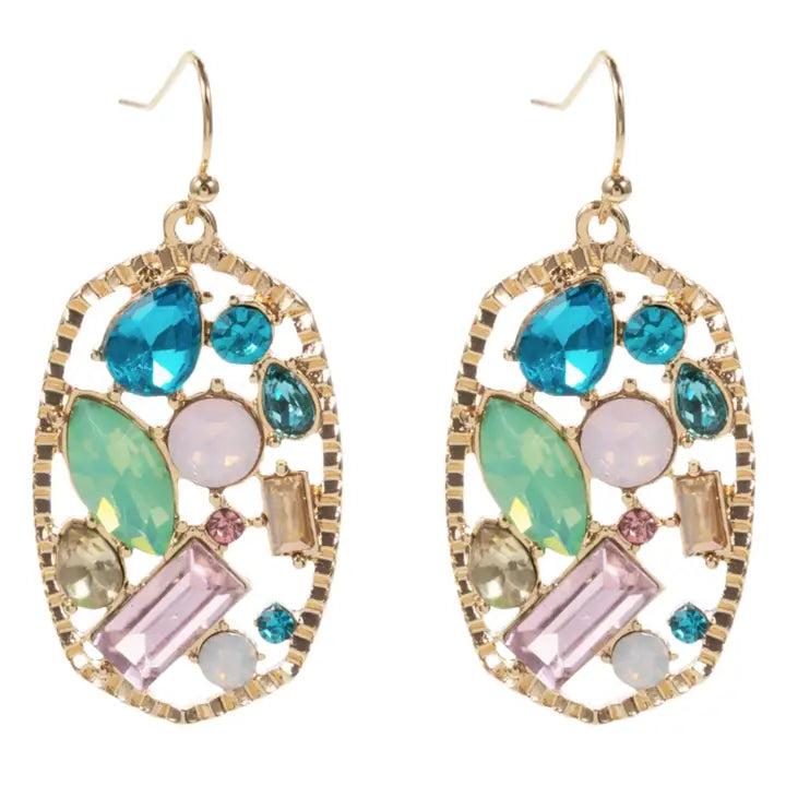 Jane Marie Gold Blue, Pink, Mint, Moonstone Crystal Oval Earring