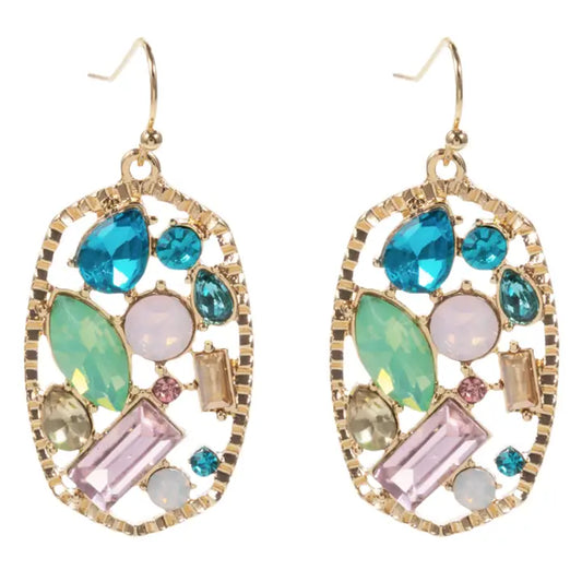 Jane Marie Gold Blue, Pink, Mint, Moonstone Crystal Oval Earring