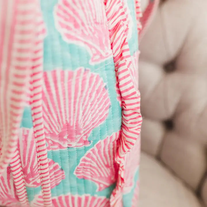 Heart of Grace Sanibel Pink Shell | Large Quilted Ruffle Tote Bag