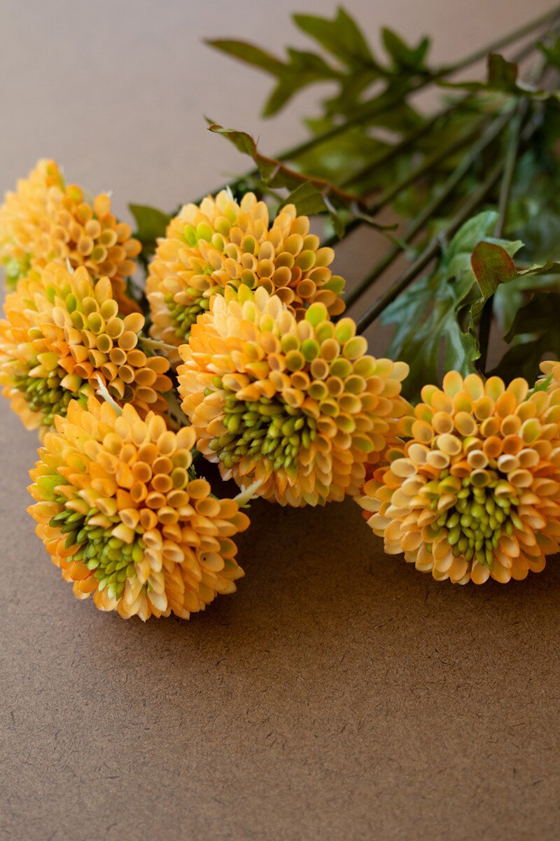 Kalalou Bundle of 7 Artificial Mustard Ball Dahlias