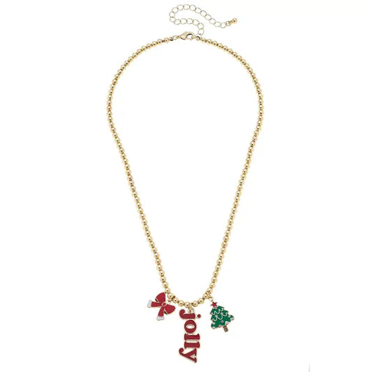 Canvas Style Holly Jolly Ball Bead Necklace in Shiny Gold