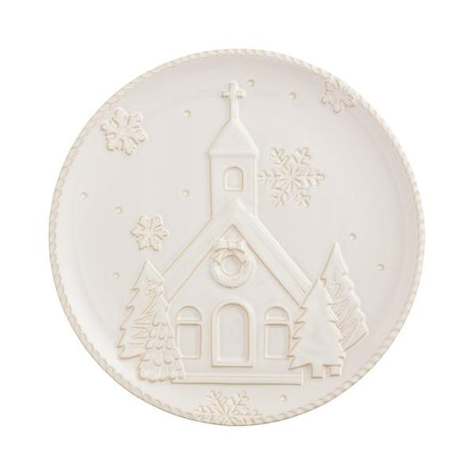 MUD PIE WHITE CHRISTMAS CHURCH PLATTER