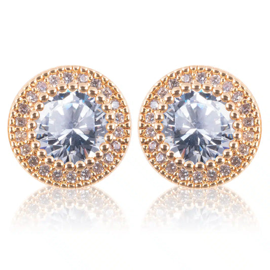 AMANDA BLU ICE BLU ROUND HALO STUD EARRINGS – GOLD