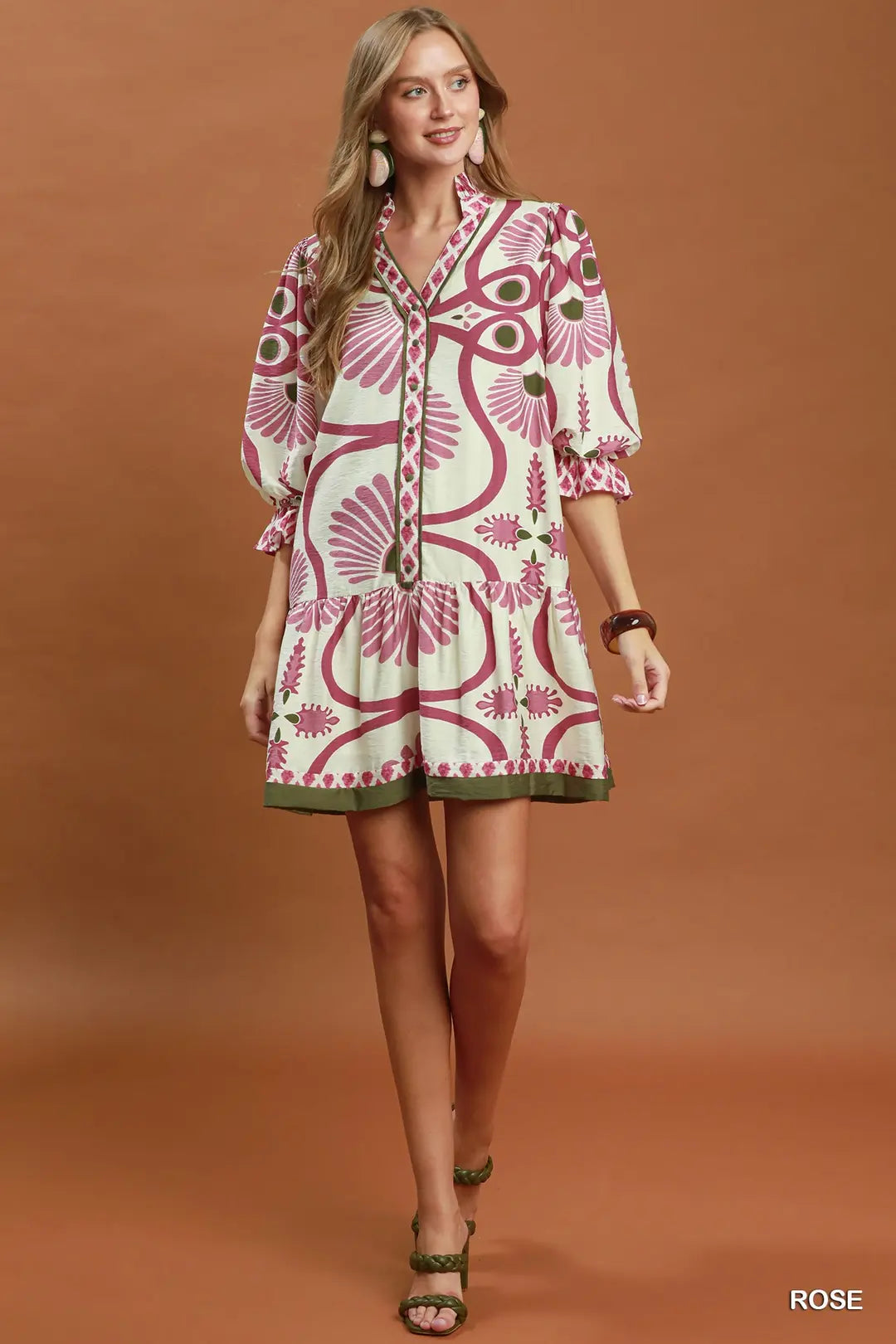Umgee Abstract Print Button Front Babydoll Dress