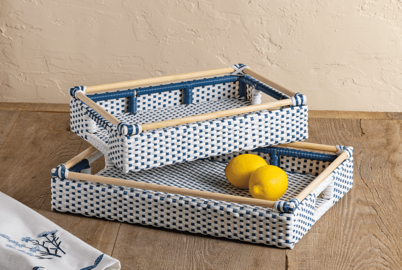 MUD PIE RATTAN BLUE AND WHITE TRAY