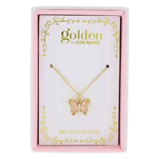 Jane Marie Kids 14" 18K Gold Plated Champagne Butterfly Necklace