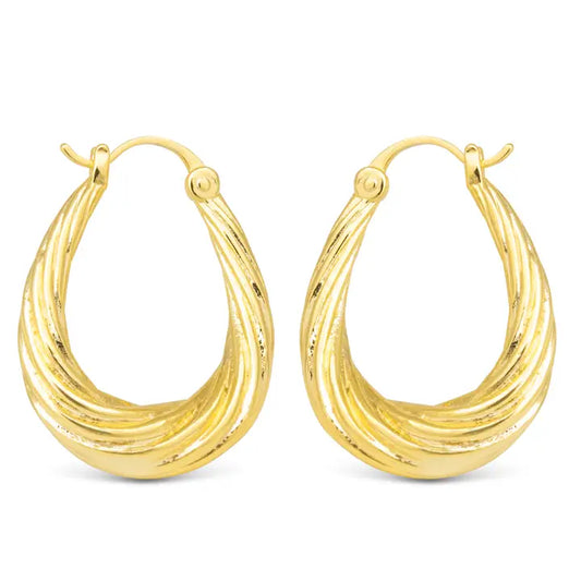 Amanda Blu Lucy Polished Chunky Twisted Rib Oval Hoop Gold