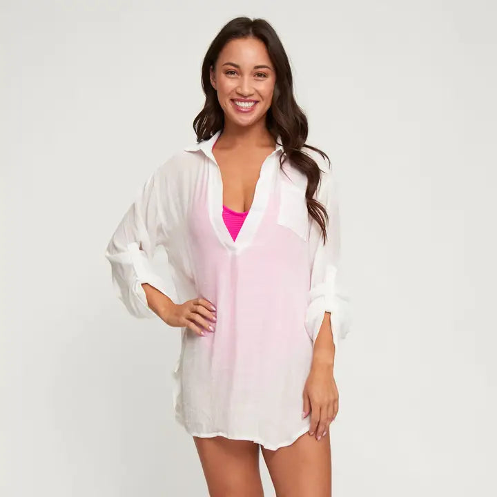 Elsie & Zoey Swim Shirt Lila Deep V-Neck Cover Up Top with Front Pocket