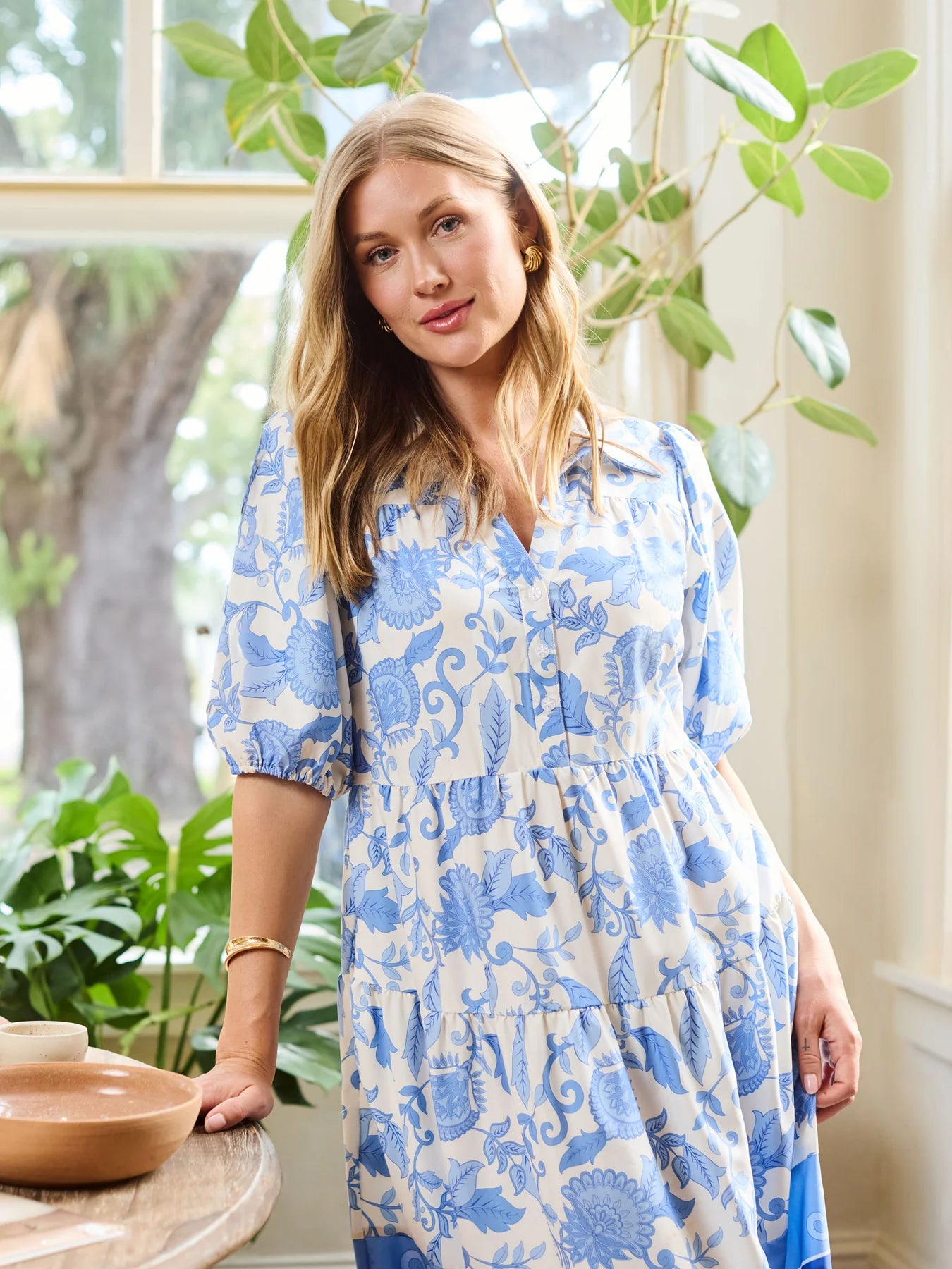Mary Square Eloise Dress | Porcelain Vines Blue