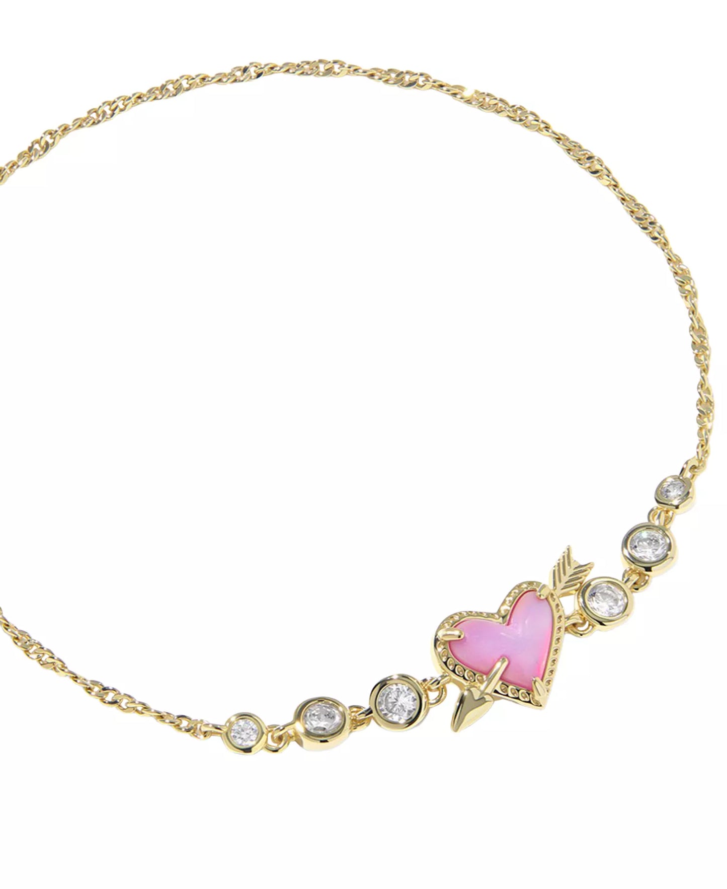 KENDRA SCOTT ARI HEART ARROW TENNIS BRACELET GOLD PINK OPALESCENT RESIN