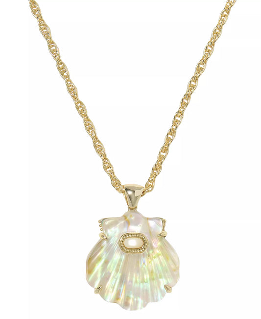KENDRA SCOTT LUCIA SHELL SHORT PENDANT NECKLACE GOLD IRIDESCENT ABALONE