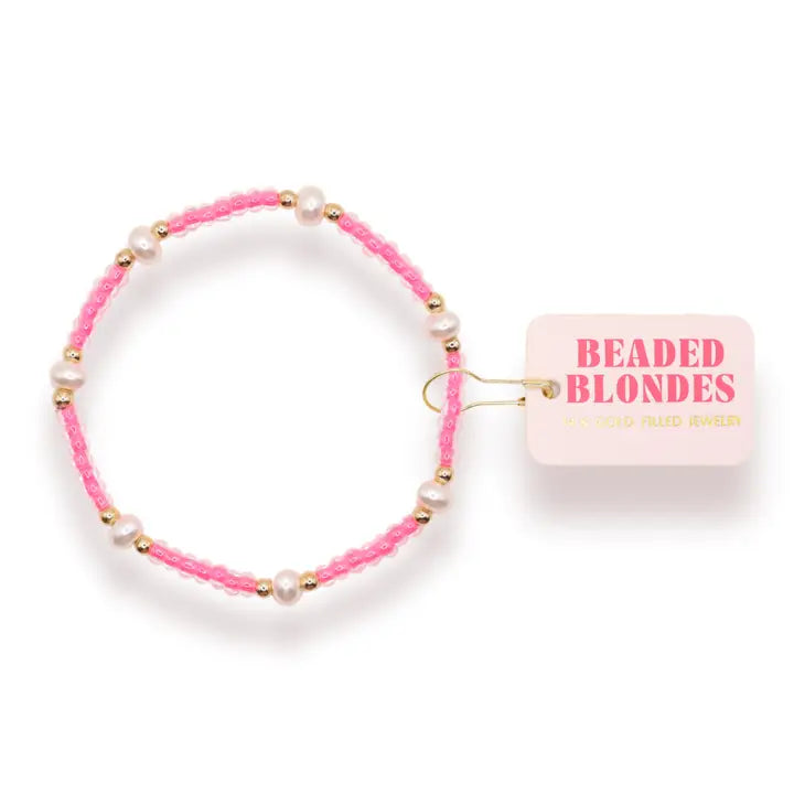 Beaded Blondes Hot Pink Pearl Bracelet