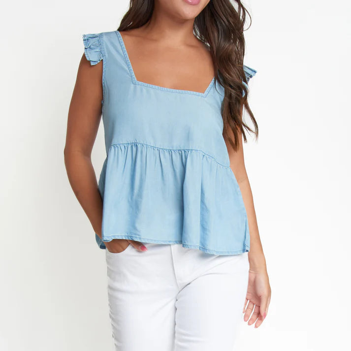 ELSIE & ZOEY  Delaney Chambray Babydoll Tank Top