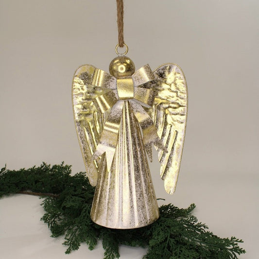 Trade Cie 10x5.5x14" Gold Metal Angel Bell with Bow