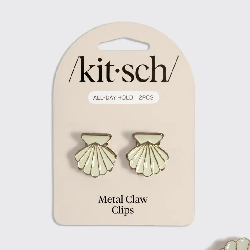 Kitsch Metal Clam Shell Hair Clip 2pc Set - Gold & Pearlized Cream
