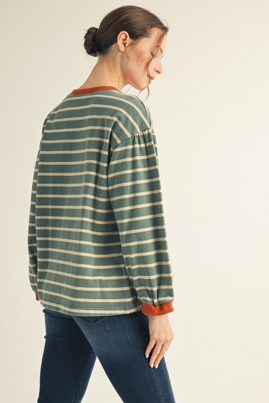 Jodifl Eyelet Floral Patched Stripe Top
