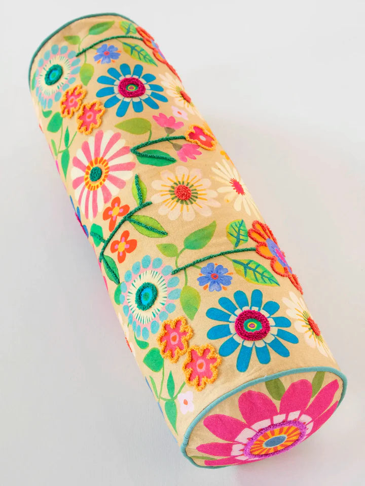 Natural Life Tufted Bolster Pillow - Folk Flower