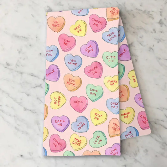 Pink Conversation Hearts - Valentine's Kitchen Tea Towel