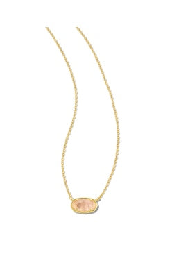 KENDRA SCOTT GRAYSON STONE PENDANT NECKLACE GOLD ROSE QUARTZ