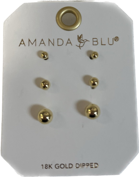 Amanda Blu Gold Crystal Polished Ball Stud Triplet Earrings