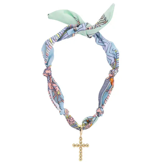 Canvas Style Louisa Beaded Cross Scarf Necklace in Pastel Multi