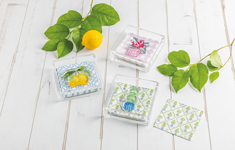 MUD PIE FLOWER NAPKIN HOLDER AND WEIGHT SET